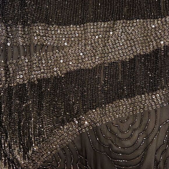 Aidan Mattox Black Sequin Beaded Sheath Evening Cocktail Long Sleeve Dress 6 - Picture 7 of 10